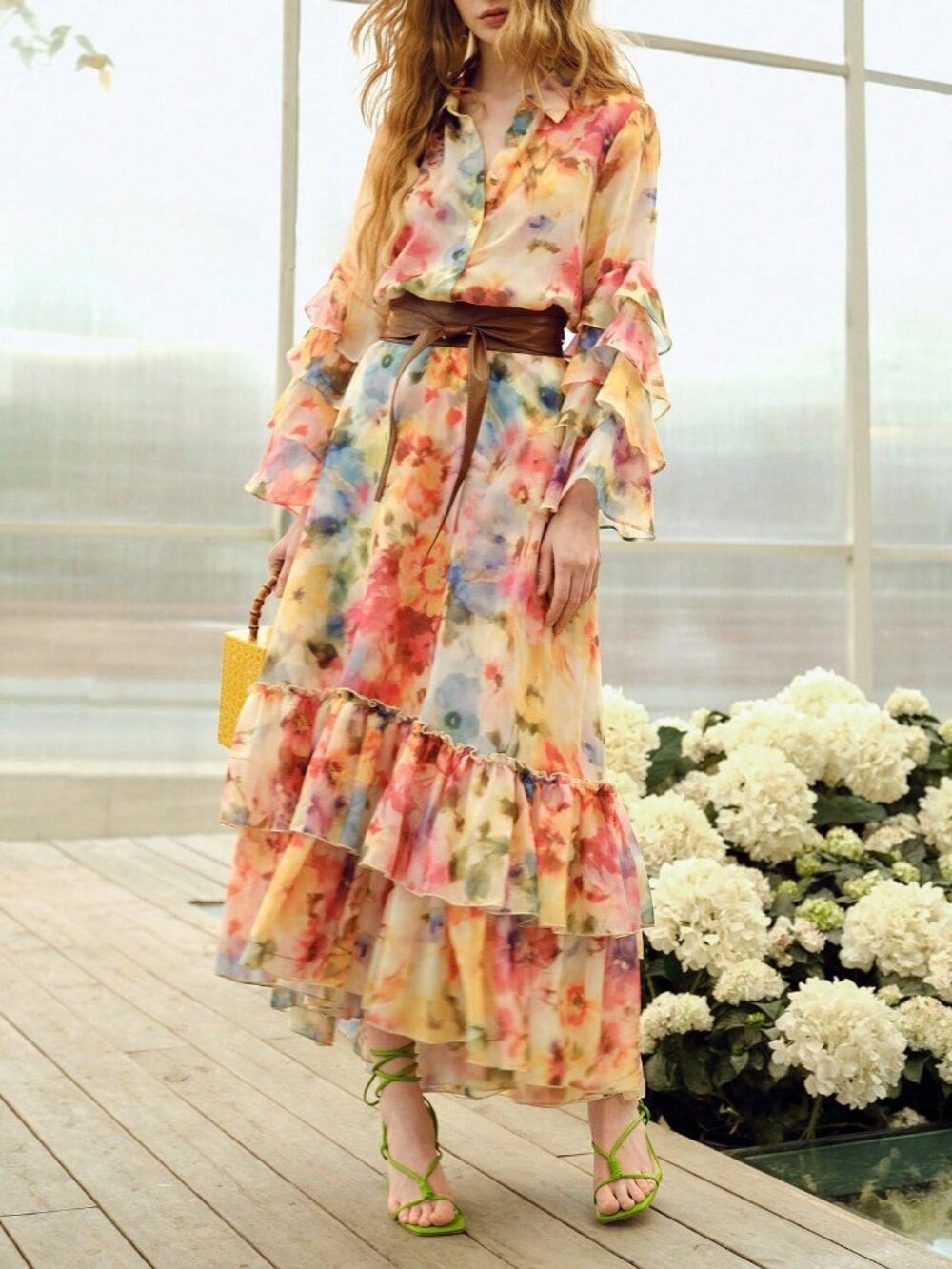 Multicolor Boho Womens Premium Romantic Elegant floral Printed ruffle maxi Skirt - Picture 7 of 7
